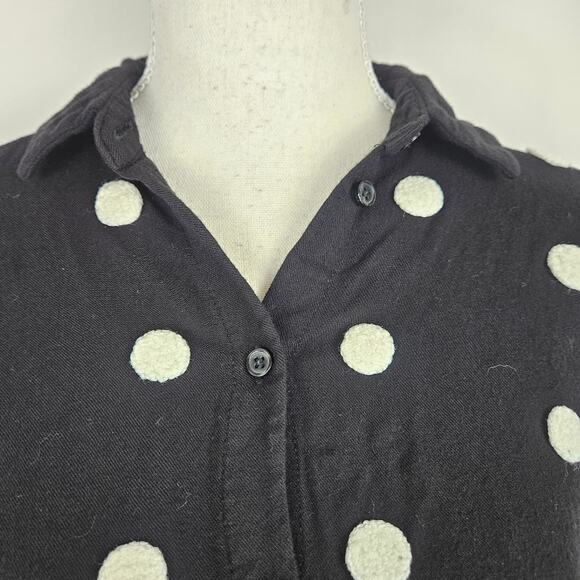 Zara Black Button Up Embroidered Pom Pom Polka Dot Collared Dolman Sleeve Top XS - Picture 11 of 14
